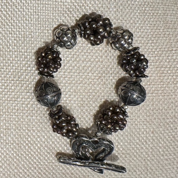 Woven Freshwater Pearl Beaded Bracelet 6” Sterling Silver - Picture 1 of 3